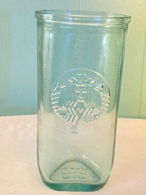 Starbucks Recycled Glass Tumbler 16 Oz Embossed Siren Logo Green No Lid/Straw